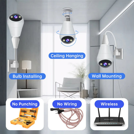 Jooan 2K 3MP WiFi IP Camera E27 Bulb Camera Wireless Baby Monitor AI Tracking night vision Surveillance Camera