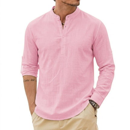 Fashion Mens Linen Shirts Luxury Henley Casual T-Shirts Long Sleeve Cotton T-Shirts Beach Hawaiian Summer Shirt for Men Gym Man