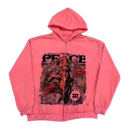 2026 new American street style casual fashion zipper hooded sweater printed pattern Pearl stereo pattern decoration unisex.