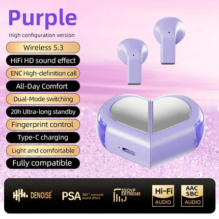 K520 Bluetooth Wireless Earphones Rotatable Heart Shape Charging Box Low Latency Gaming Stereo In Ear Earbuds