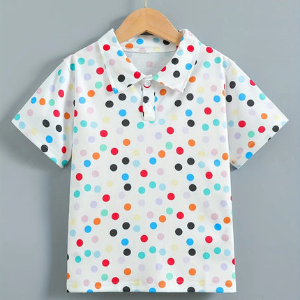 Cartoon Pattern Print Boys Girls Creative Polo Shirts Casual Short Sleeve Lapel Shirt Tops Children Clothes for Summer Outdoor