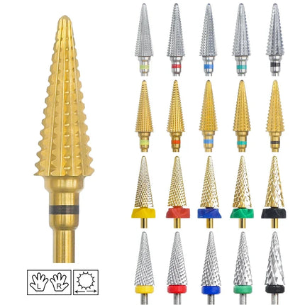 16mm Extra Long Triangle Cone Nail Drill Bits Gold Carbide Milling Cutter Gel Remover Grinding Manicure Tools Accessories 3/32"