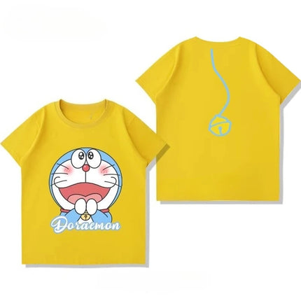 Potdemiel Summer New Doraemon Children's Pure Cotton T-Shirt, Boys and Girls Tops, Comfortable and Breathable Children's T-Shirt