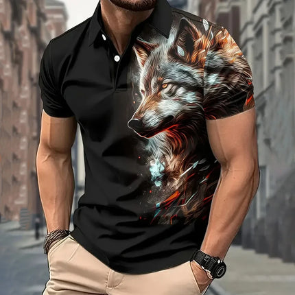 Men's Polo Shirt Animal Graphic Print Outdoor Casual O Neck Fine Horse Short Sleeve Street Fashion Male Oversized Clothing