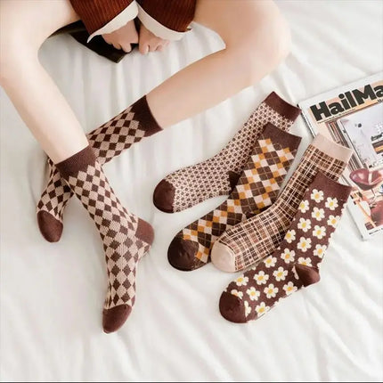 5 Pairs Long School Socks for Women Autumn and Winter Breathable Mid Tube Socks Set Fashion Cotton Woman Socks High Quality 2025