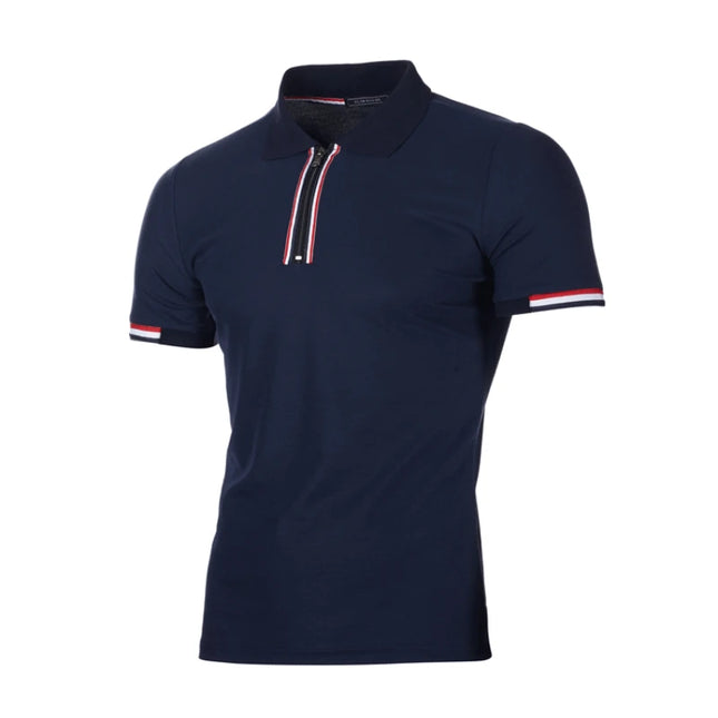 Summer New Men's Patchwork Color Contrast T-shirt, Men's Youth Casual Slim Fit Half Zippered Breathable Short Sleeved POLO Shirt