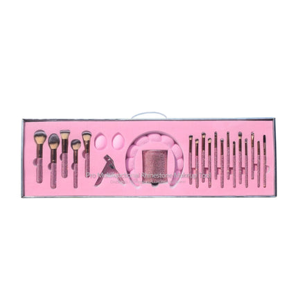 18-Piece Diamond-Encrusted Makeup Brush Set with Storage Bucket Complete Cosmetic Tool Kit