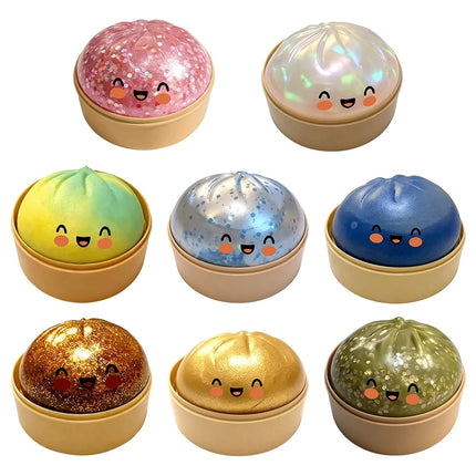 Glitter Dumpling Squishy Slow Rising Glitter Stress Ball Stretchy Decompression Fidget Toy Steamed Bun Dumpling Baozi Toy