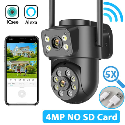 Dual Screen WiFi Security Camera 4K 8MP Dual Lens Surveillance Camera Human Detection Night Vision 5X Zoom Home Outdoor Security