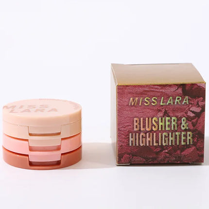 3 In 1 Blush Highlighter Palette Three-Layer All-In-One Powder Palette Pearly Blush Shiny Pearlescent
