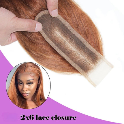 #30 Brown Straight 2x6 Human Hair Lace Closure Long Deep Parting Brazilian Virgin Hair 10-22 Inch 150% Density Full End