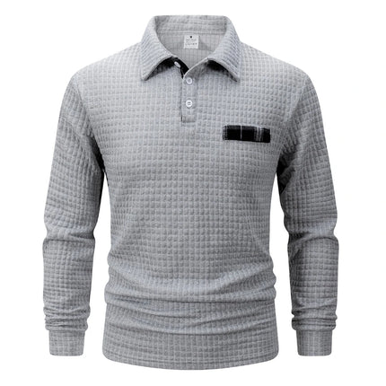 Men's Golf Checkered Long Sleeve Polo Shirt  Casual Sports Business Men POLO Shirt Comfortable Breathable Solid Color T-shirt