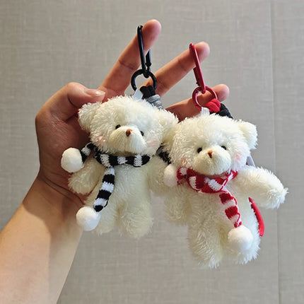 Cute Red Bag Bear Knot Rope Keychain Pink Blue Paired Bears Plush Doll Car Key Chain Christmas Scarf Bear Backpack Key Chain