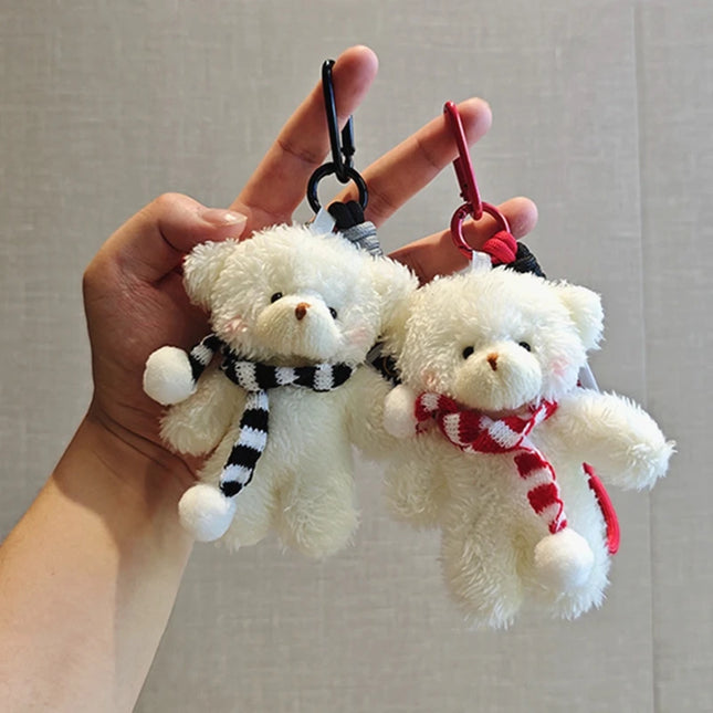 Cute Red Bag Bear Knot Rope Keychain Pink Blue Paired Bears Plush Doll Car Key Chain Christmas Scarf Bear Backpack Key Chain