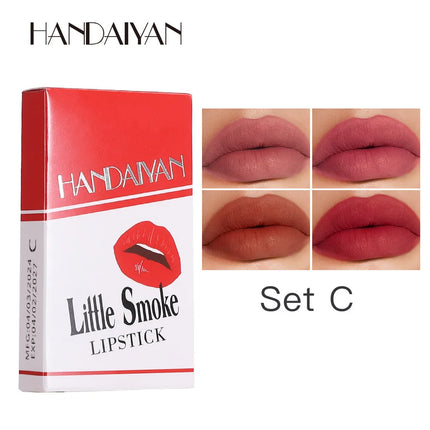 4PCS Matte Lipstick Set Long Lasting Velvet Lip Glaze Nude Lip Tint Makeup Cosmetic Cigarette Lip Stick Waterproof Non Transfer