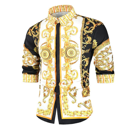 2023 New Men's 3D Digital Print Fashion Slim Fit Long Sleeve Shirt Smooths Your Silhouette Cross-Border Wholesale
