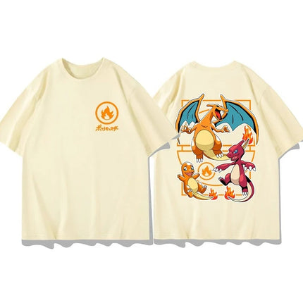 2026 Summer Pokemon Gengar Evolution Double Sided Print T-Shirt, 100% Cotton Loose Oversized Couple & Family Tee & Sports