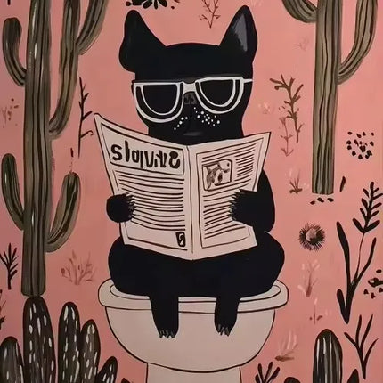 Pink Black Cat Dog Frog on The Toilet Reading Poster Bath Prints Animals Canvas Painting Wall Art Pictures for Toilet WC Decor