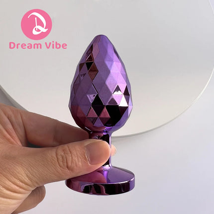 Rhombus Surface Jewelled Metal Anal Plug Shiny Purple Butt Trainer Set Backdoor Penetration Men Sex Toy Prostate Massager