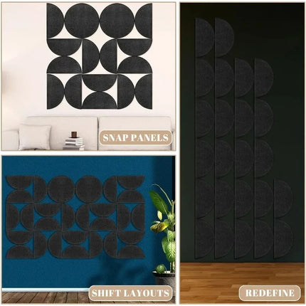 Decorative Bulletin Board Felt Wall Tiles Semi-Circle Self-adhesive Wall Stickers with Removable for DIY Home Office Decoration