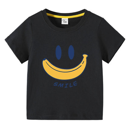 Cute Smiling Banana Kids Short Sleeve T Shirts Boys Girls Same Style Cartoon Casual Tees Comfortable Children Clothing