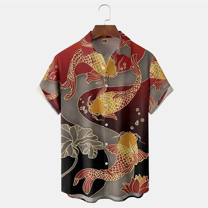 2024 Men's Hawaiian Shirt Poker Print Casual Fashion Lapel Collar Beach Vintage Shirt