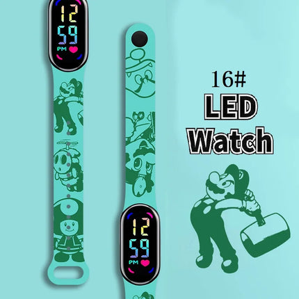 Mario Bros Children's Watches Action Figures Luigi Princess Peach Yoshi Bowser kids Sport Wristband Waterproof Digit