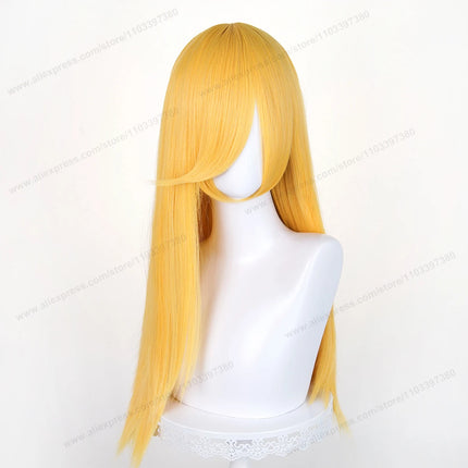 60cm Long Straight Cosplay Synthetic Wig With Bangs Golden Yellow Green Blonde Purple Heat Resistant Hair Anime Wigs + Wig Cap