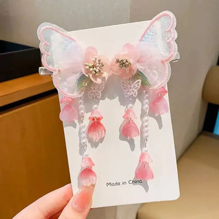 Ethereal Butterfly Hair Clip for Girls - Floating Wing Design with Floral Charm Danglers, Delicate Hair Pins Baby Accessories