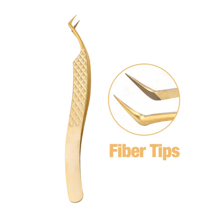 Gemerry  Eyelash Extension Tweezers With Fiber Tips Golden Stainless Steel High Precision Tweezer for Volume Fans Makeup Tools