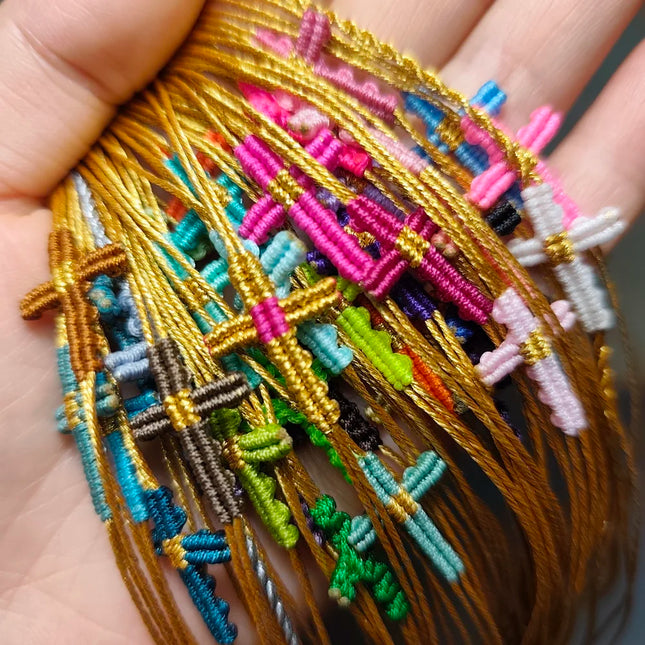 Hand-Woven Macrame Cross Bracelet Adjustable Bohemian Style Jewelry for Women Girls