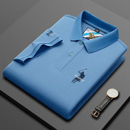 Luxury Embroidery Men's Polo Shirt Summer Thin Breathable 100%Cotton Black Navy Blue Lapel Short-Sleeved Tops Brand Clothing