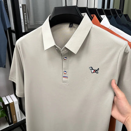 Hot Quality Men's Short-Sleeved Polo Shirt Lapel Button Dog Embroidery Spring Casual Elegance T-Shirt Simple Business Menswear