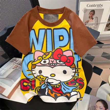 Sanrio HelloKitty Summer Cute T-Shirt for Beauty with Cute Kitten Loose Thin Casual Beaty Cloth Essential Internet Celebrity