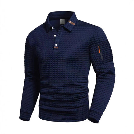New Men's Spring Autumn Golf Fitness Checkered Long Sleeve Polo Shirt Quick Dry Breathable UPF50+ Athletic Fit Casual Cuff Pocke
