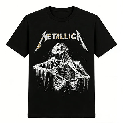 American Heavy Metal Band Metallica Poster Graphic Print T-shirt Fashion High-Street Style Oversized Men Women O-neck Cotton Tees