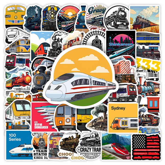 Cartoon Train Stickers High Speed Rail Fun DIY Toys Gift Decorative Decal for Scrapbook Junk Journals Laptop Bottle Waterproof