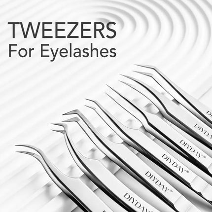 DIYDAY Eyelash Extension Tweezers Stainless Steel Eyebrow Precision Tweezers Fiber Tip Volume Isolation Lashes Extension Tweezer