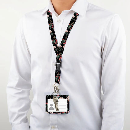 Flower design Lanyard Business Credit horizontal Card Holder Neck Strap Keychain Hang Rope ID Badge Holder Lariat Lasso