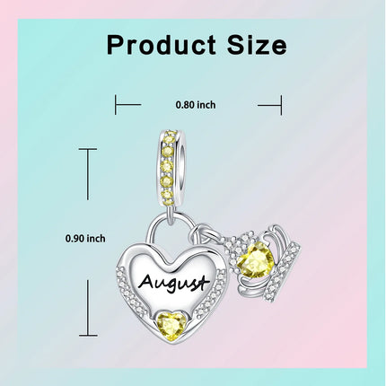 925 Sterling Silver January-December Birthday Stone Love Zircon Pendant Bead Fit Charms Necklace Bracelet Women Jewelry DIY Gift