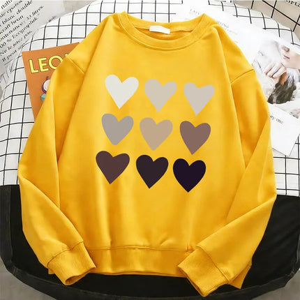 Fashion Womens Love Heart Y2k Hoodies Basic Warm Fleece Sweatshirt Soft 90s O-Neck Pullover Casual Female Clothes