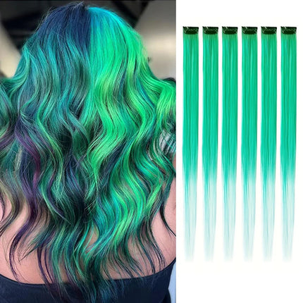 Clip in Hair Extensions Colored Party Highlights 22 inches 6pcs/pack Multi-colors Straight Hair Synthetic Hairpieces Royal Blue