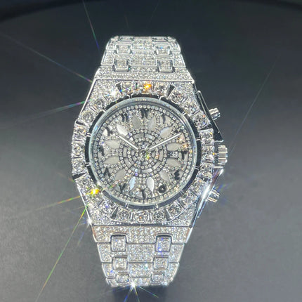 MISSFOX Hip Hop Wristwatch For Men Luxury lce Out Full Diamond Watches Fashion Green Watch Wterproof Week Display Clock 2025