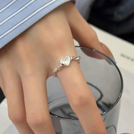 925 Sterling Silver Open Finger Ring Punk Heart Irregular Geometric Stackable For Women Girl Jewelry Gift Dropship Wholesale
