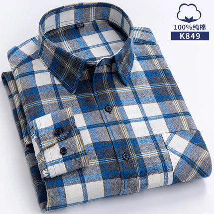 Pure Cotton Men's Plaid Shirt Long Sleeve Regular Fit Men Casual Oversized Shirt Leisure Autumn Male Blouse New Plus Size