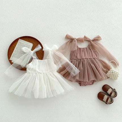 2024 Summer New Sleeveless Lace Bodysuit Infant Baby Girl Party Mesh Dress Infant Girls Princess Dress Jumpsuit