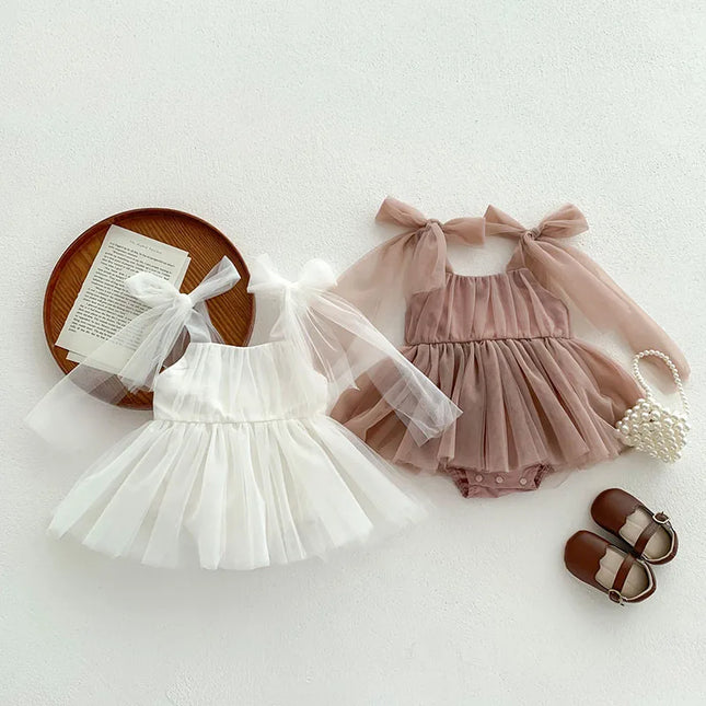 2024 Summer New Sleeveless Lace Bodysuit Infant Baby Girl Party Mesh Dress Infant Girls Princess Dress Jumpsuit