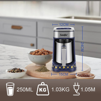 Turkish Coffee Maker with Dual Brewing Smart Anti-Spill Design 96-98°C Precision Heating, 250ml, 500W Coffee Pot Coffee Machine