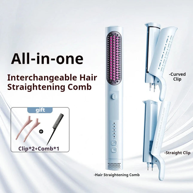 Interchangeable Hair Straightener Comb with Cold Air Styling and Negative Ions Multifunctional Styling Tool Set for Women