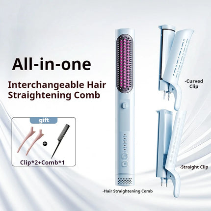 Interchangeable Hair Straightener Comb with Cold Air Styling and Negative Ions Multifunctional Styling Tool Set for Women